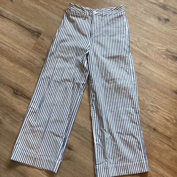 Madewell Emmett Wide-Leg Crop Pants in Herringbone Railroad Stripe size 26T - Picture 4 of 4